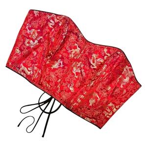 Y2K 90s Vintage Victoria’s Secret Red Gold Dragon Cropped Corset Top Size Small